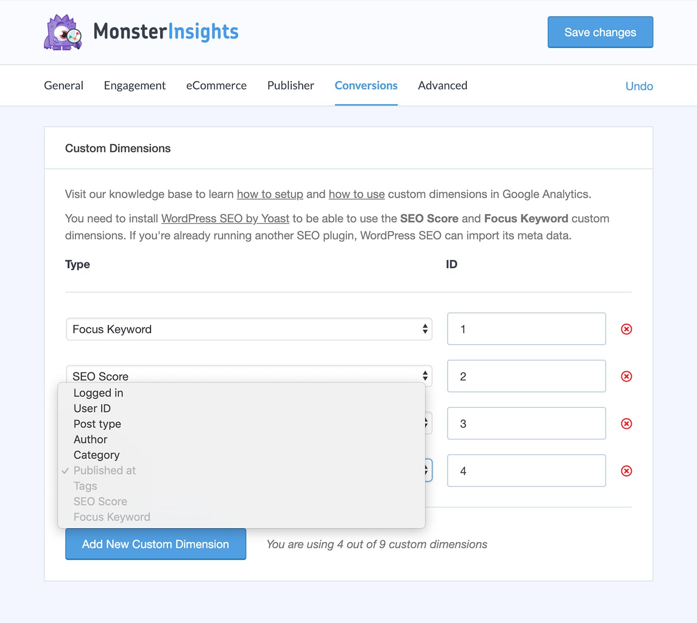 Monitoramento das dimensões personalizadas (recurso da versão Pro)