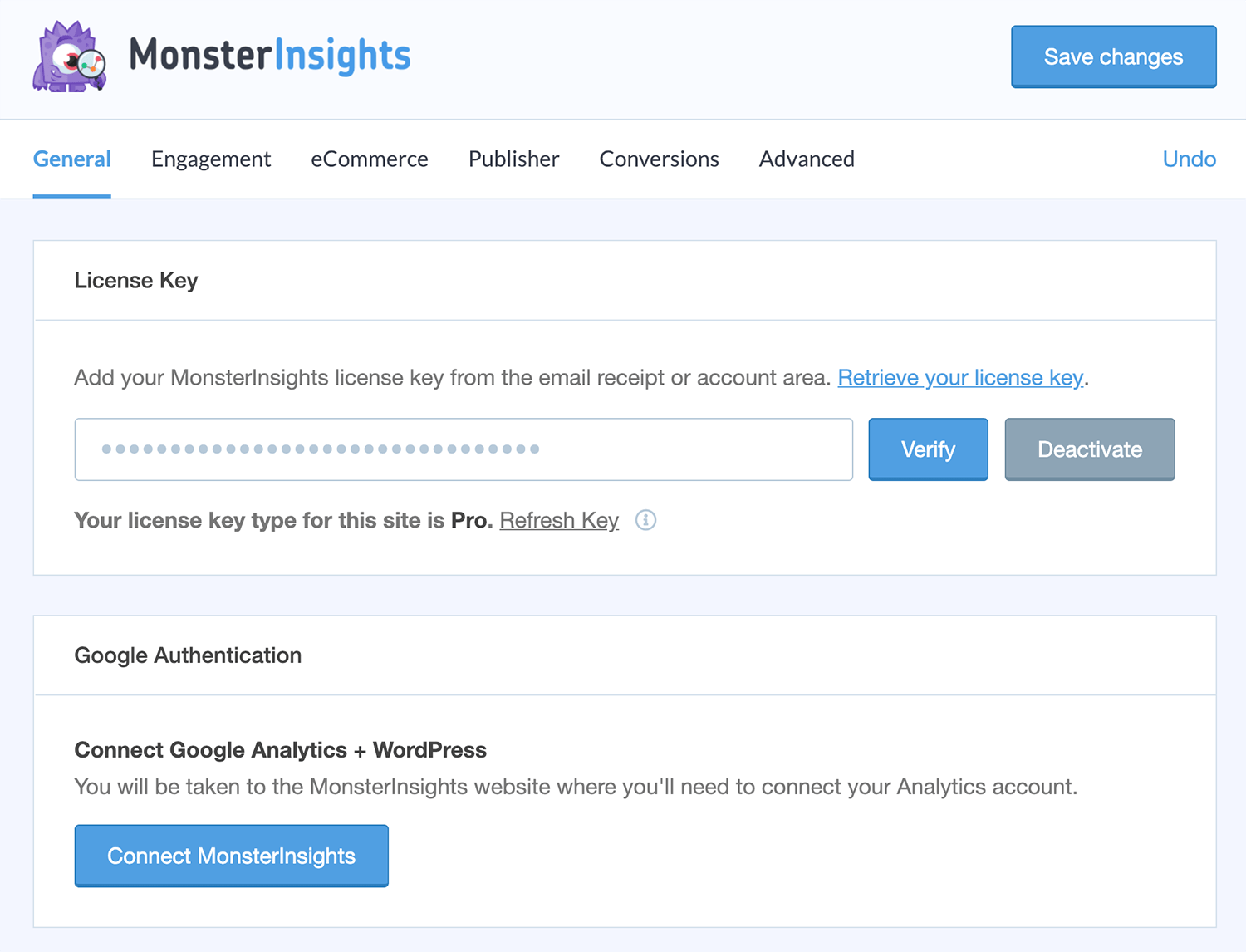 Autenticação com o MonsterInsights