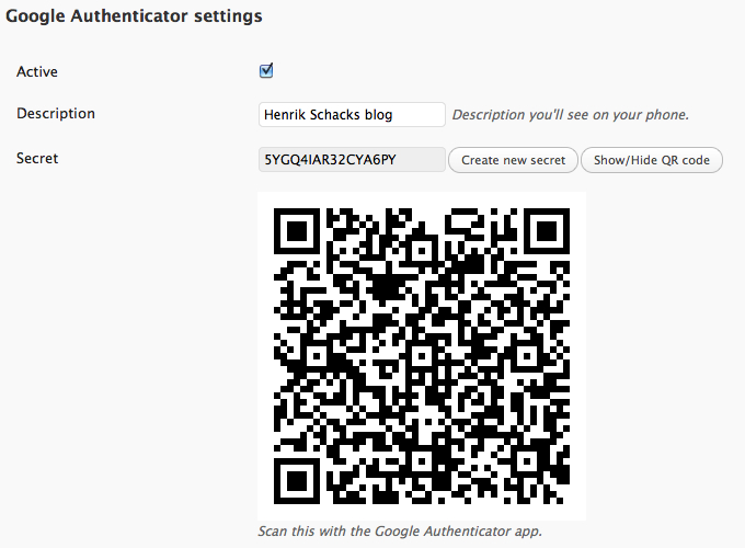 QR code on the Profile and Personal options page.