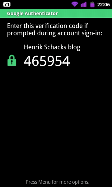 Google Authenticator app on Android