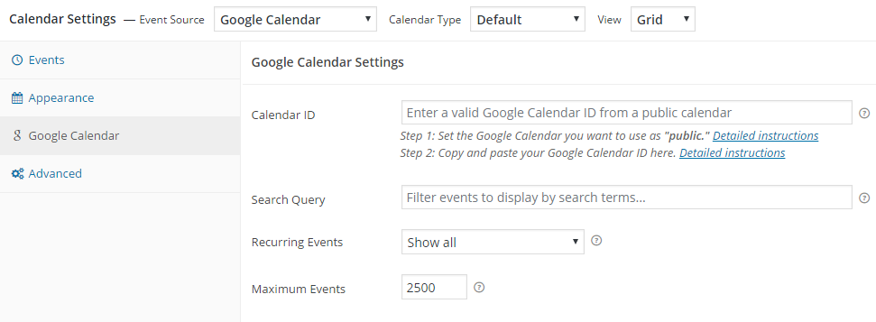Simple Calendar – Google Calendar Plugin Calendar settings - Google Calendar