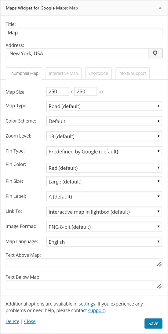 Widget options - Thumbnail map