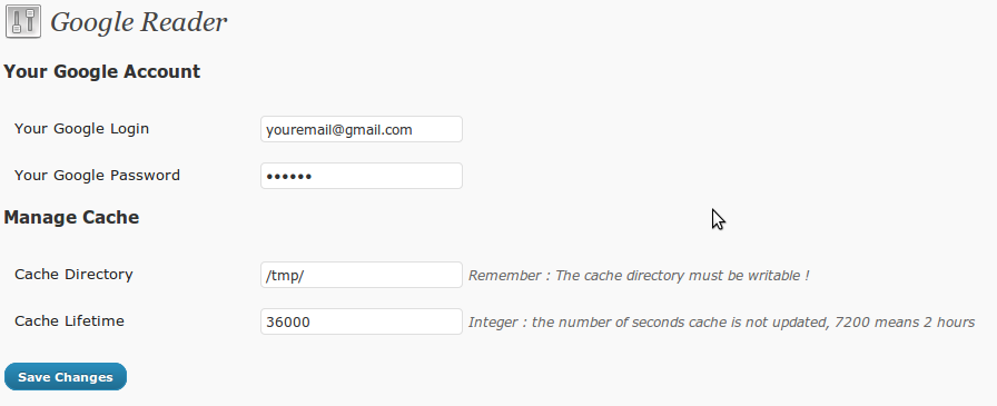 This screenshot represents the plugin admin page (in settings menu)
