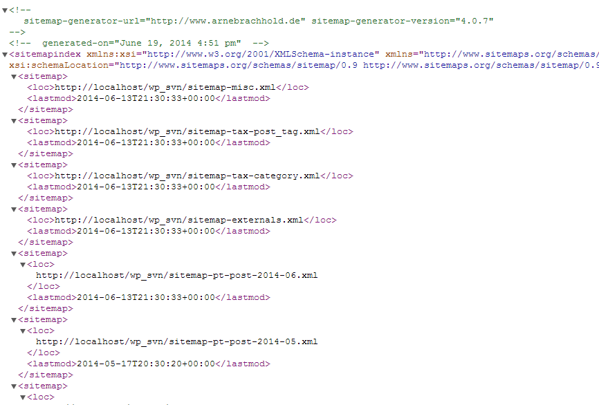 Exemplo de XML Sitemap (sem folha de estilos)