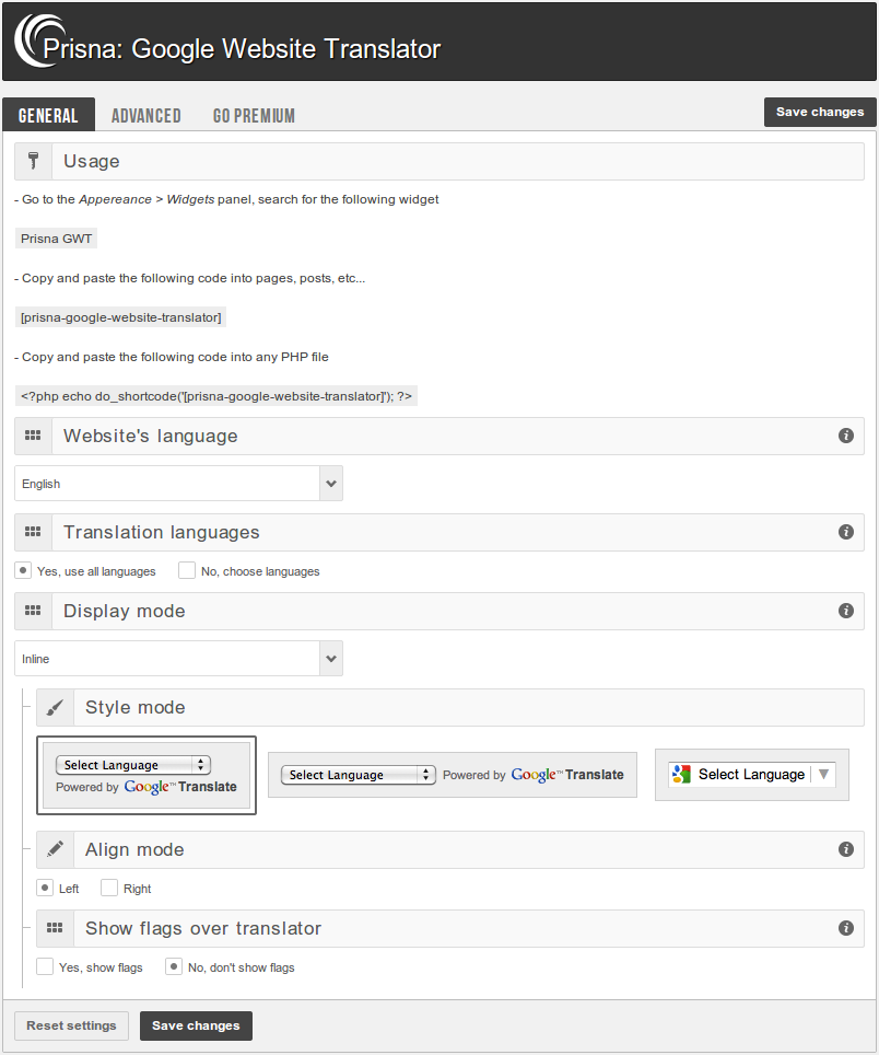 General admin panel (inline).