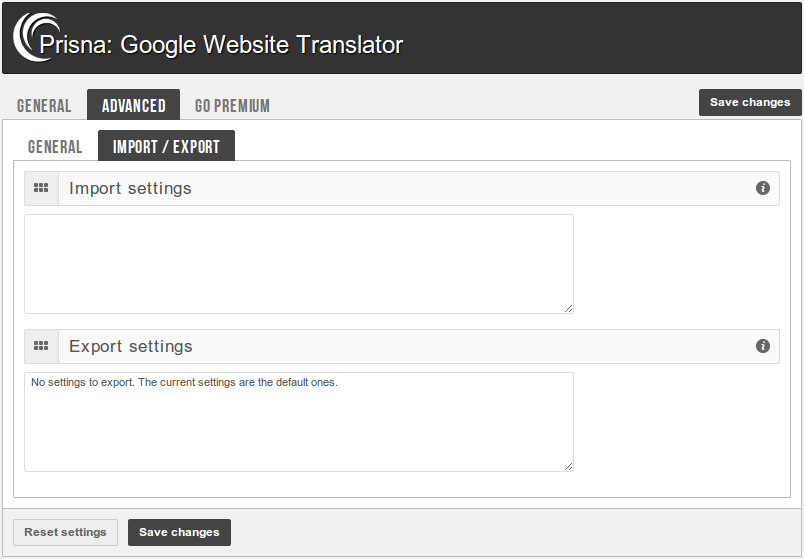 Import/Export admin panel.