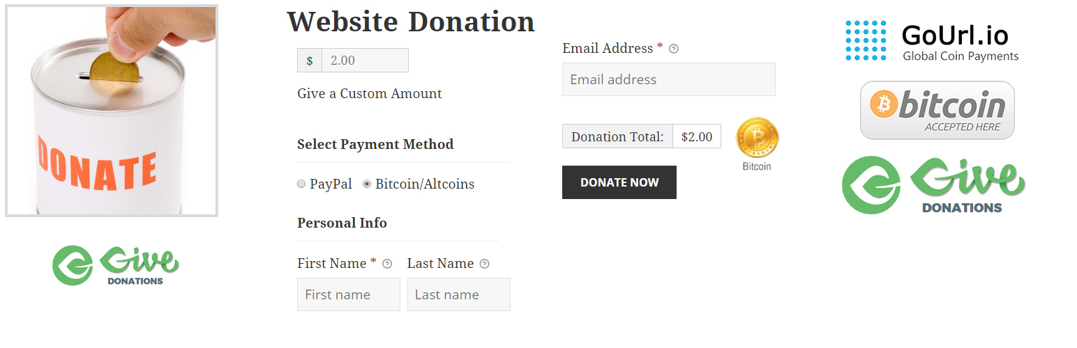 GoUrl Bitcoin Paypal Donations – Give Addon