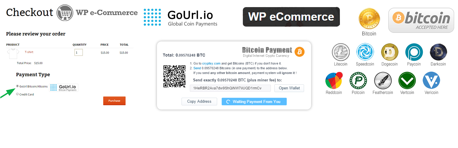 GoUrl WP eCommerce – Bitcoin Altcoin Payment Gateway Addon