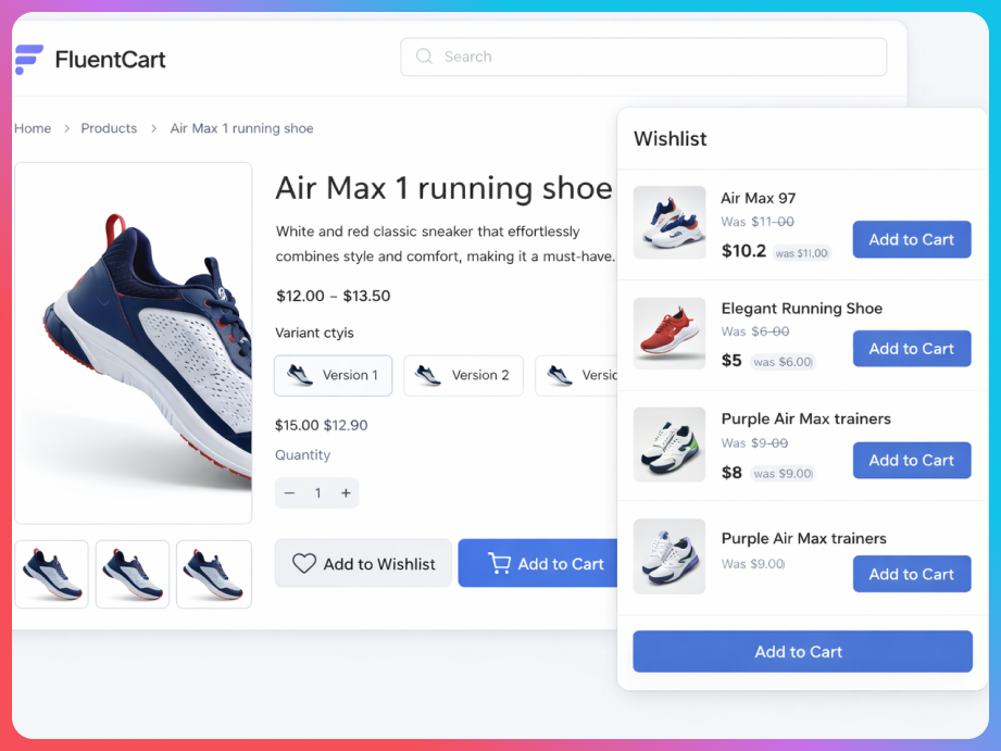 Wishlist page with products