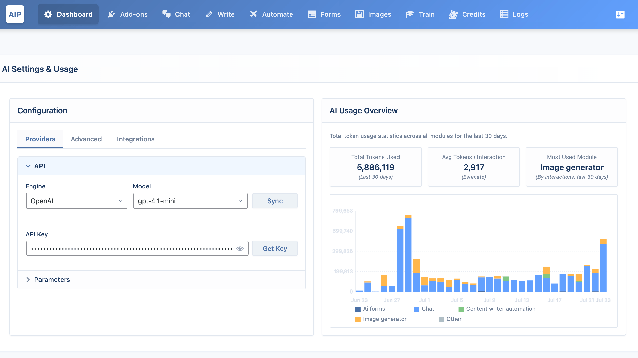 Main dashboard with quick access to all modules.