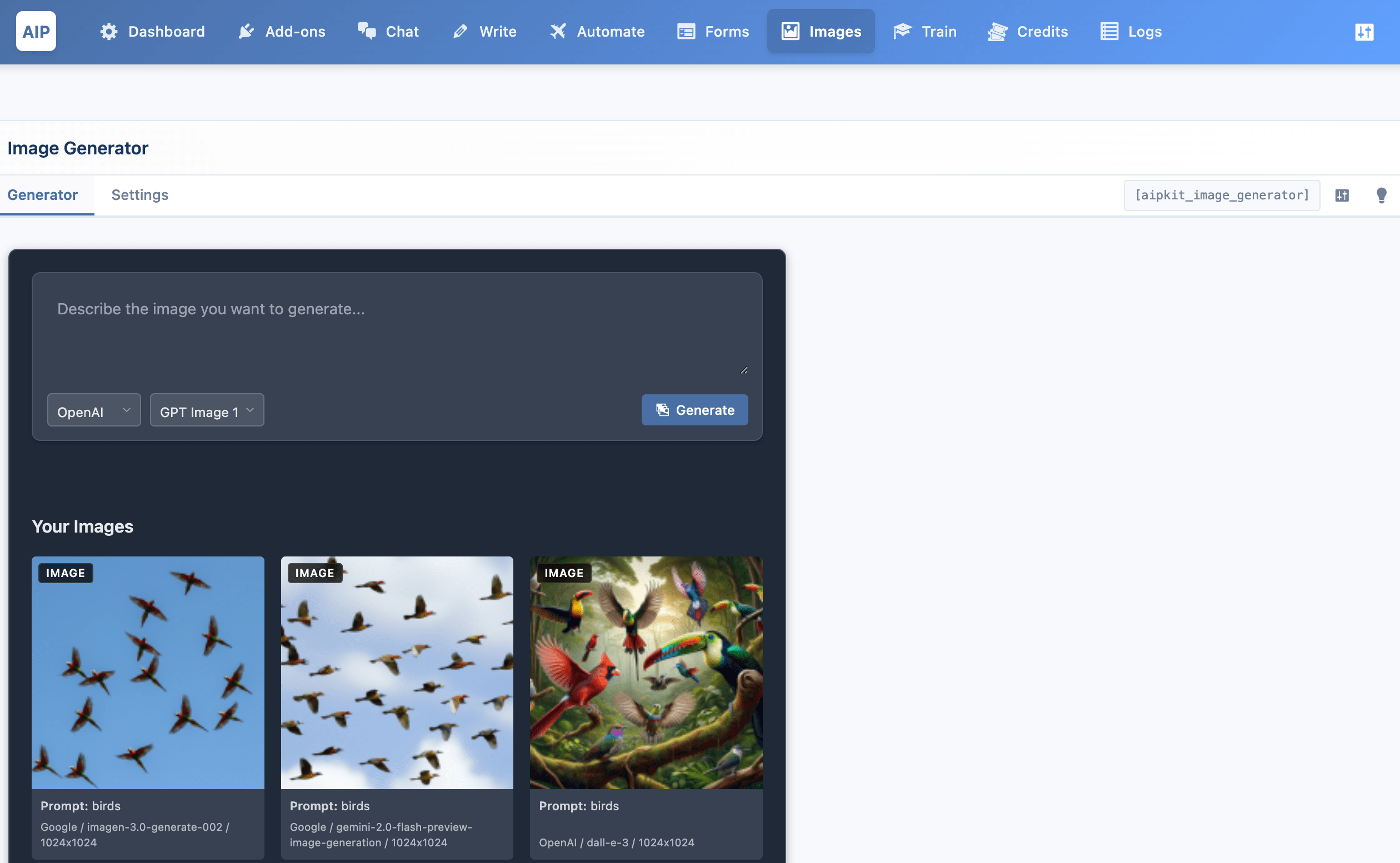 AI Image Generator interface.