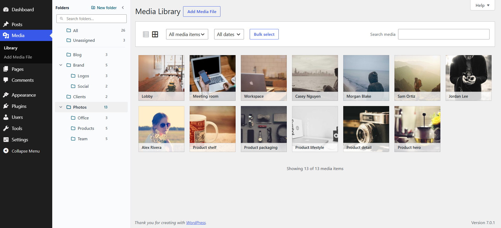 Media Library filtered to a Photos folder