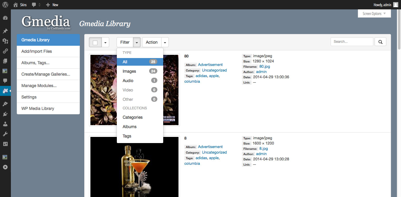 Admin Area - Gmedia Library Filters