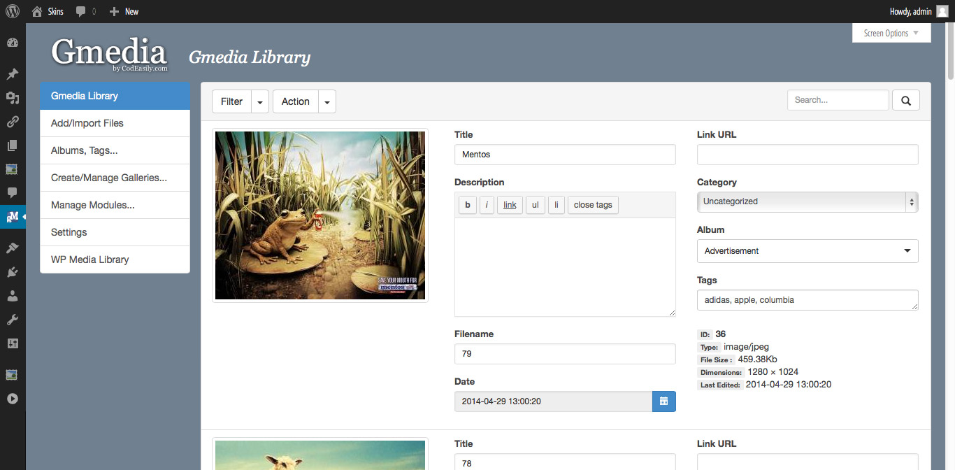 Admin Area - Gmedia Library Edit Mode