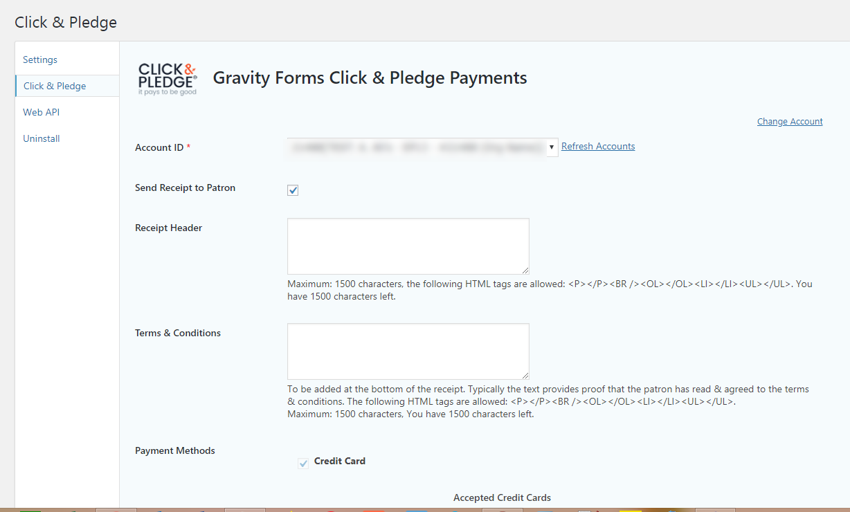 Settings page