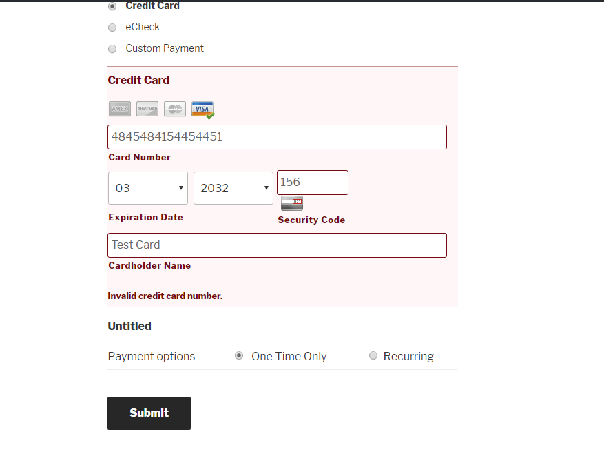 Credit Card Error display