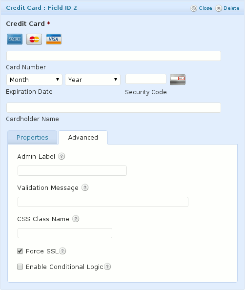 Credit Card Fields