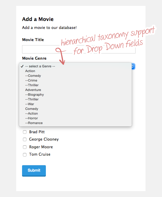 Frontend: Example of hierarchical taxonomy support