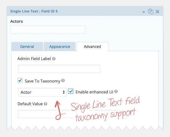 Setting: Mapping a Single Line Text field to a taxonomy (and enabling Enhanced UI)