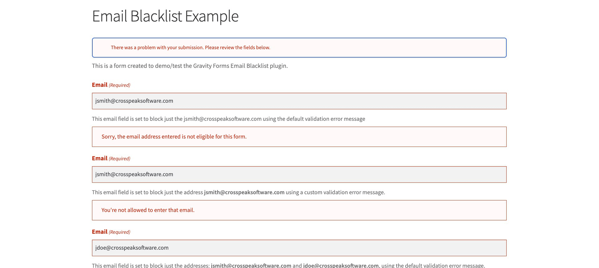 Form Validation Error