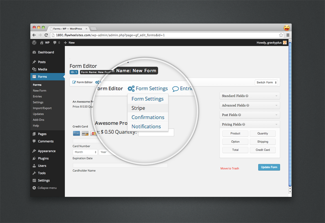 Form Settings-&gt;Stripe menu