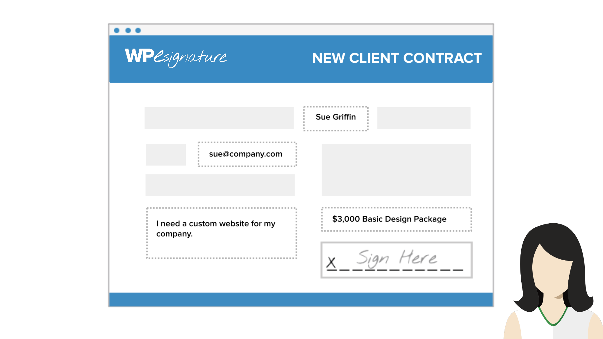 <strong>Review &amp; eSign:</strong> Your users will review the contract and add their signature to the contents of the contract.