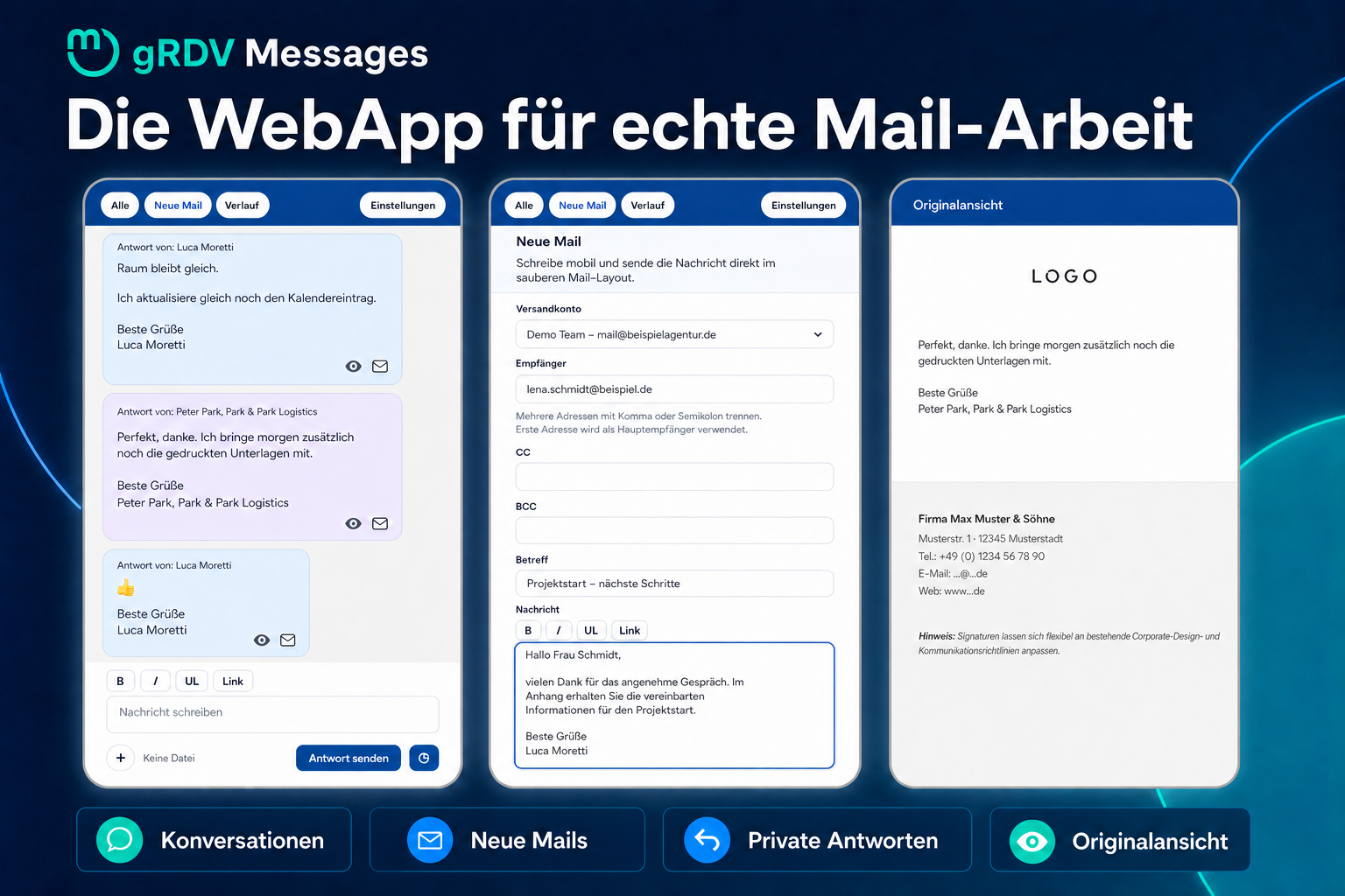 Mobile web app for reading, composing and replying to messages.