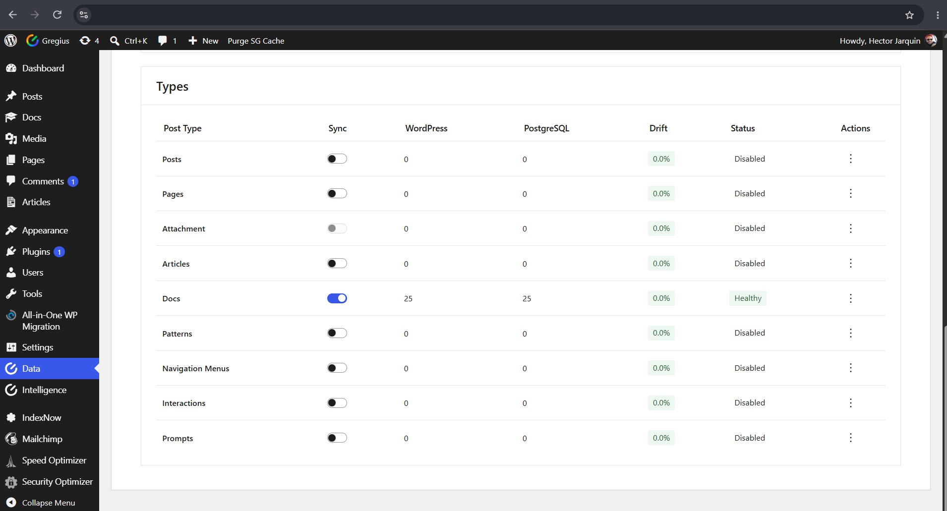 Choose which post types sync, and see drift measured per type as content changes.