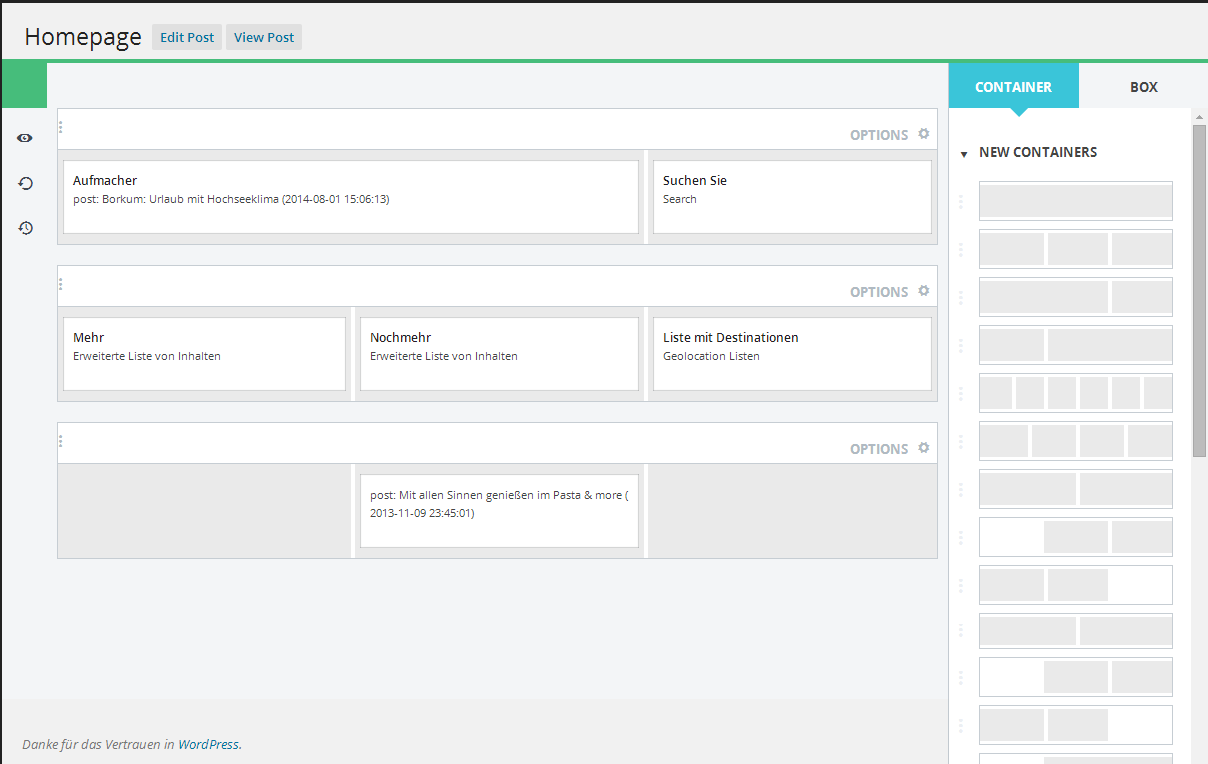 Grid editor with Container list