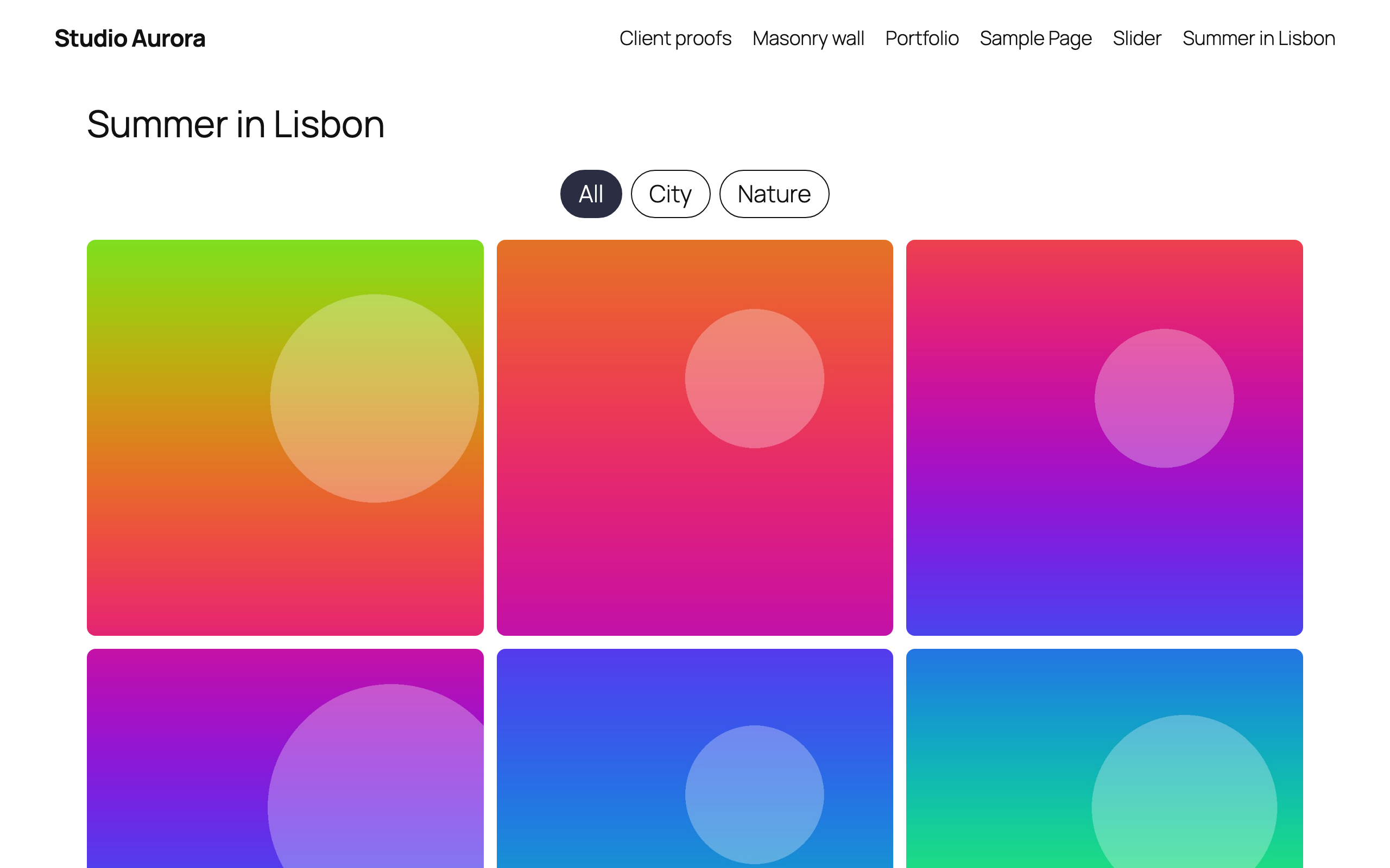 A grid gallery with the filter bar.