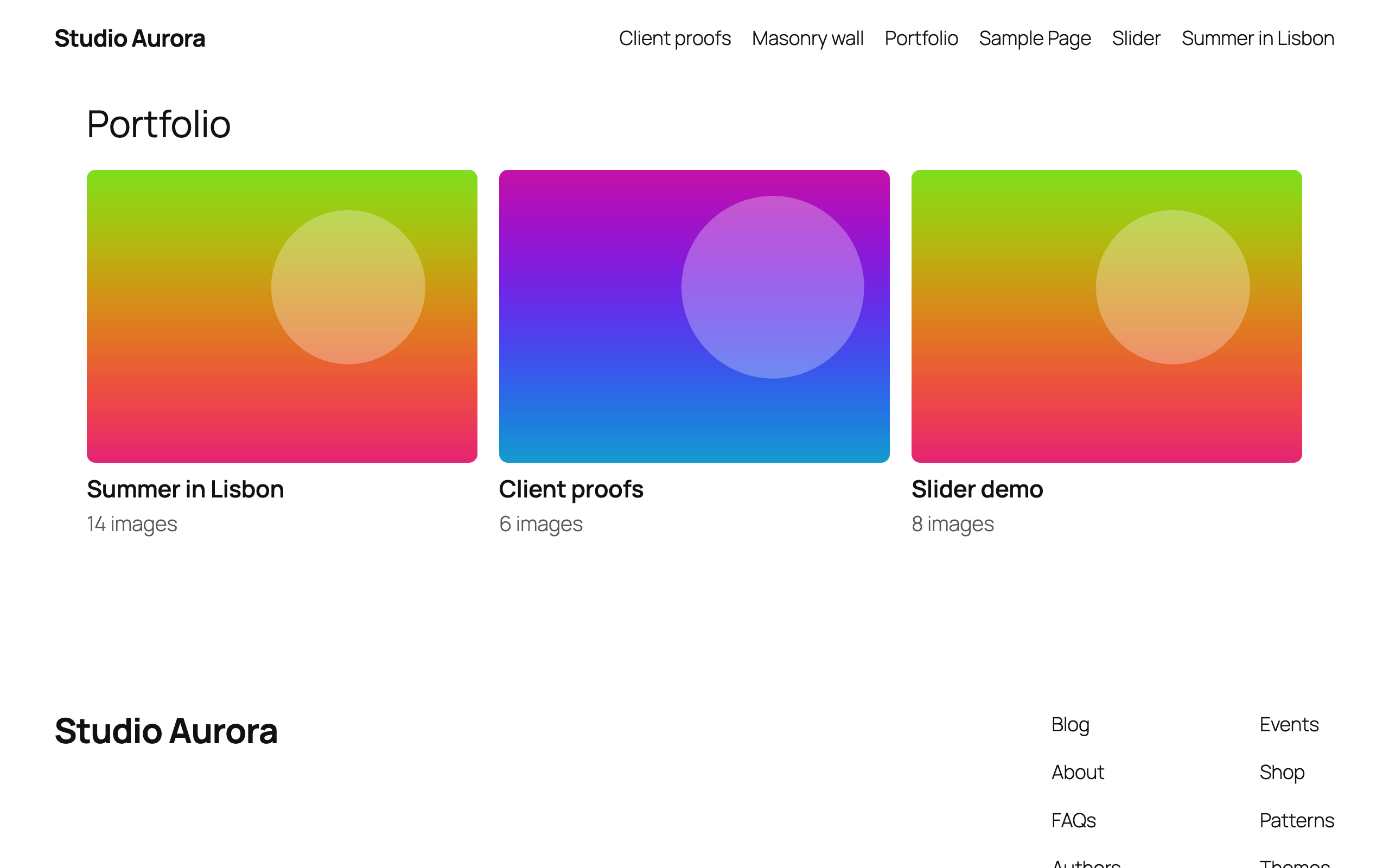 An album: galleries shown as covers that open in place.