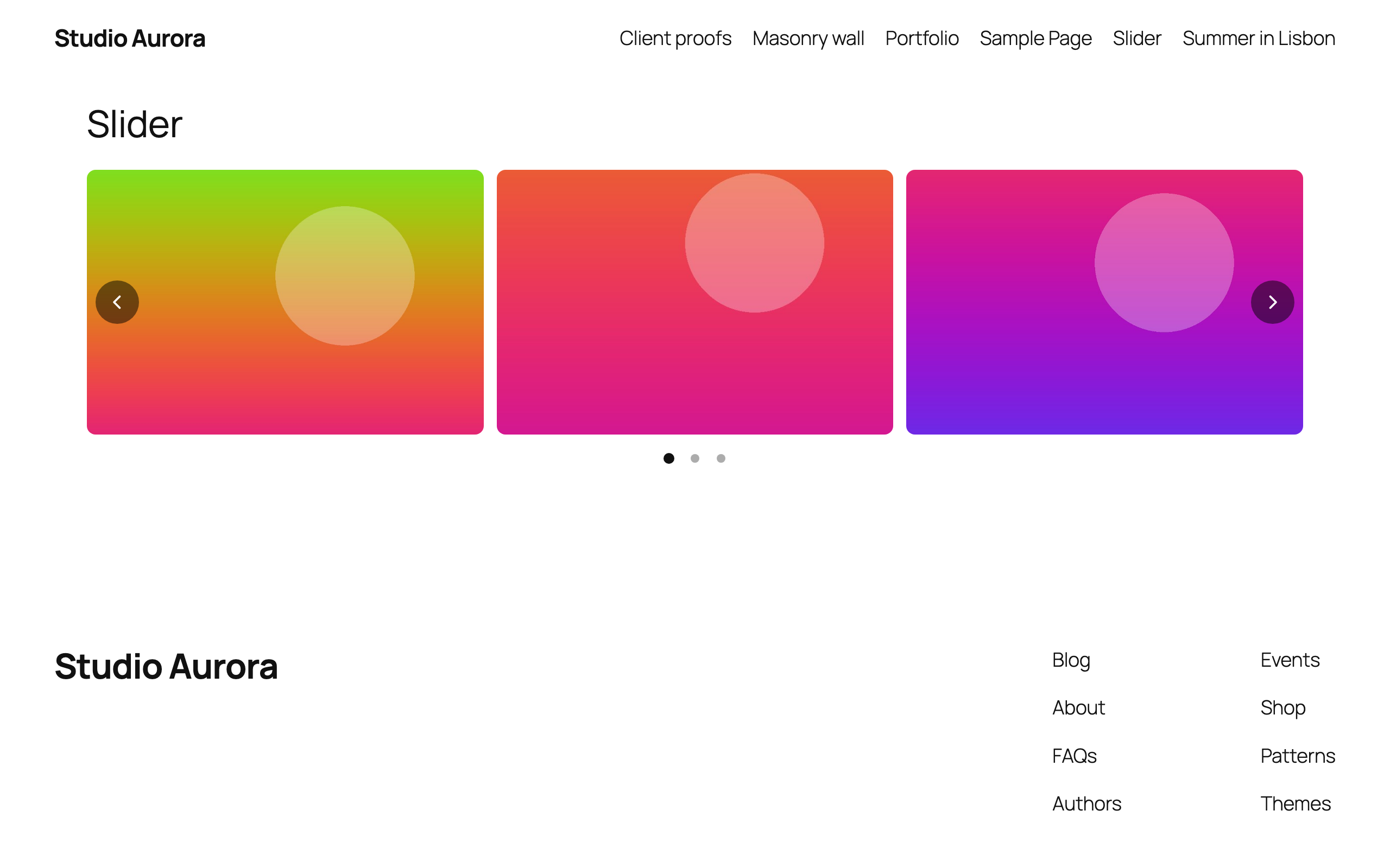 Slider layout with arrows and dots.