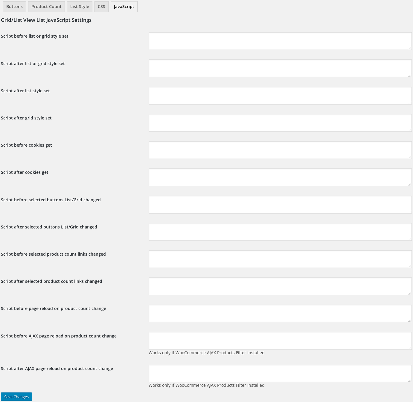 JavaScript settings