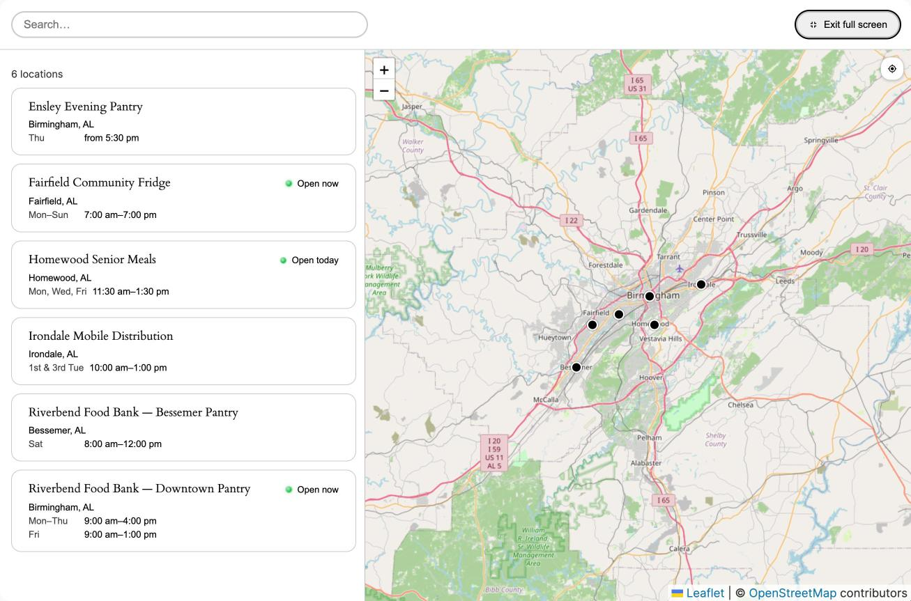The finder on desktop — map, filters, and results side by side.