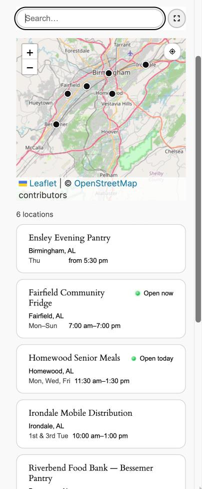 On a phone, with the map above the list.