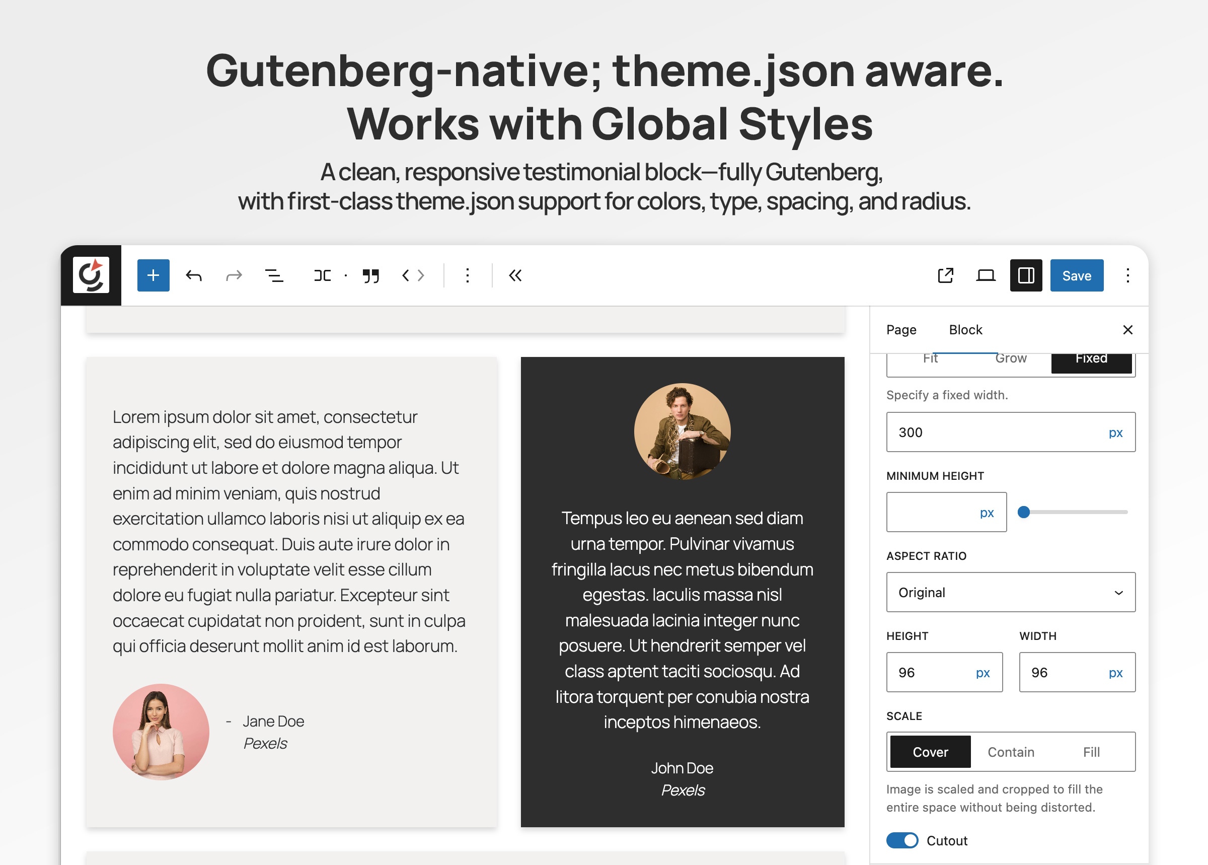 Global Styles and theme.json support.