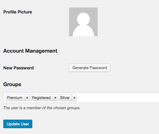 Groups a users belongs to shown in the user profile.