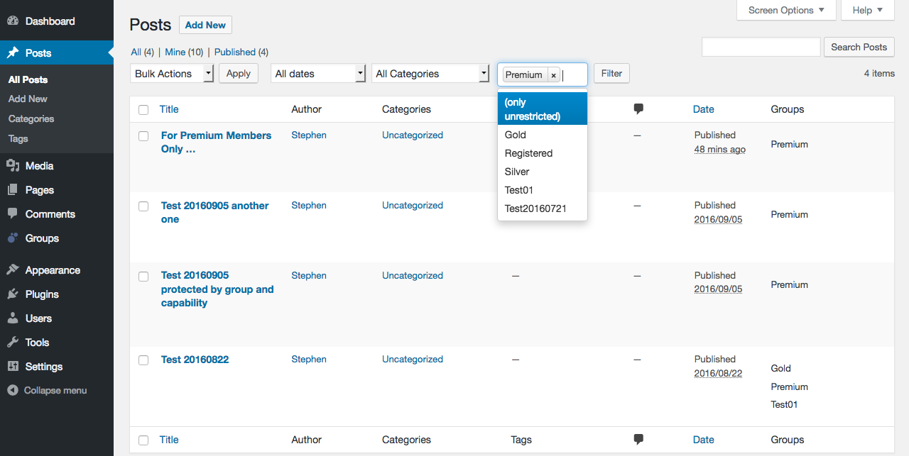 Filter posts by groups.