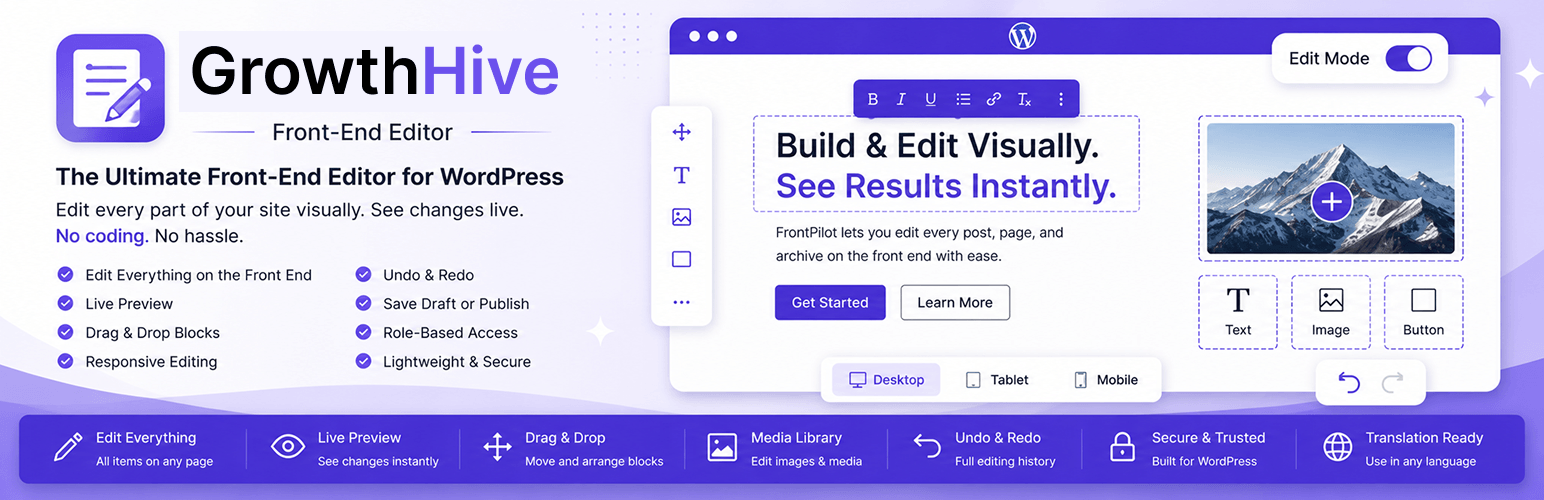 WordPress 外掛 GrowthHive – Front Editor 的封面圖片