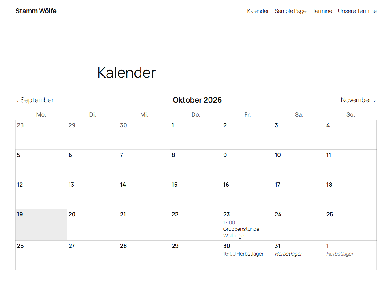 Month view with paging.