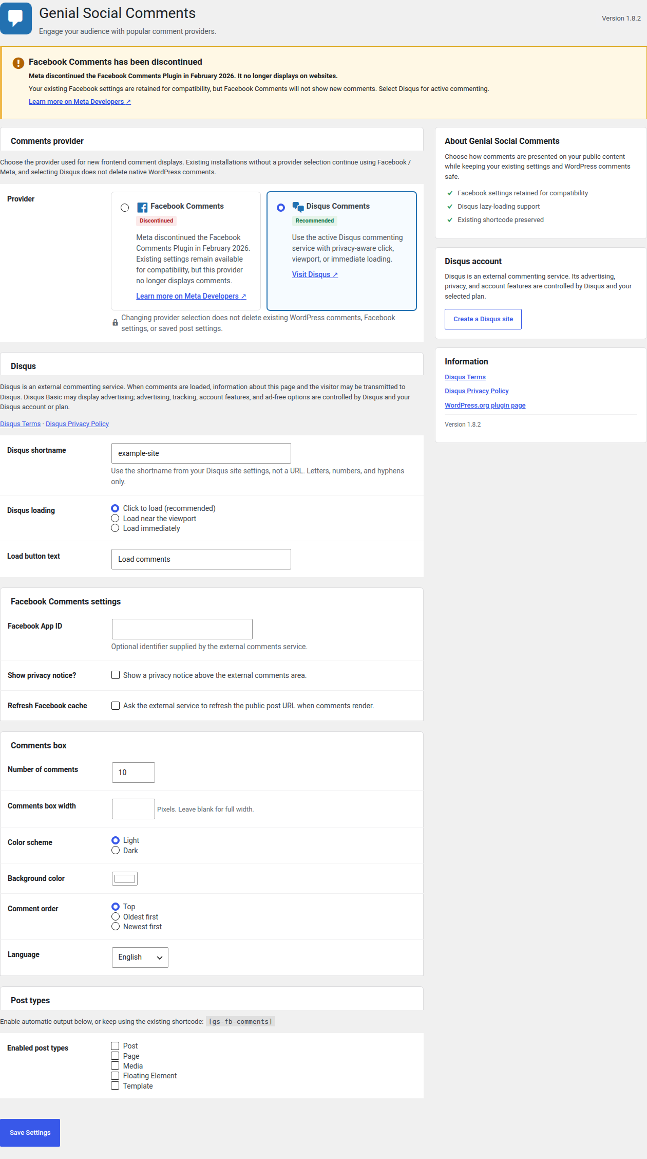 <p>Disqus configuration and privacy-aware loading options.</p>