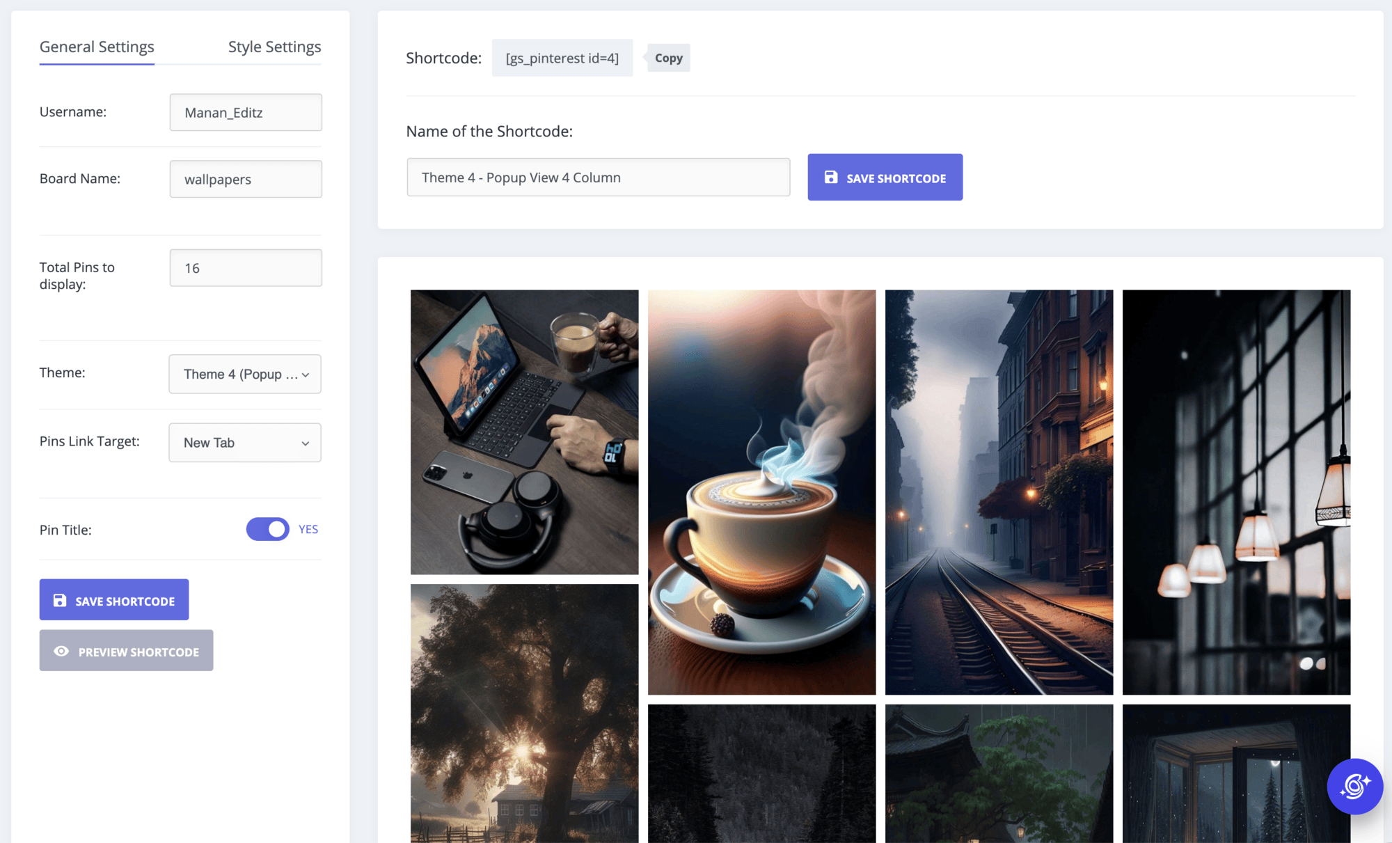 Shortcode With Preview: GS Pinterest Portfolio