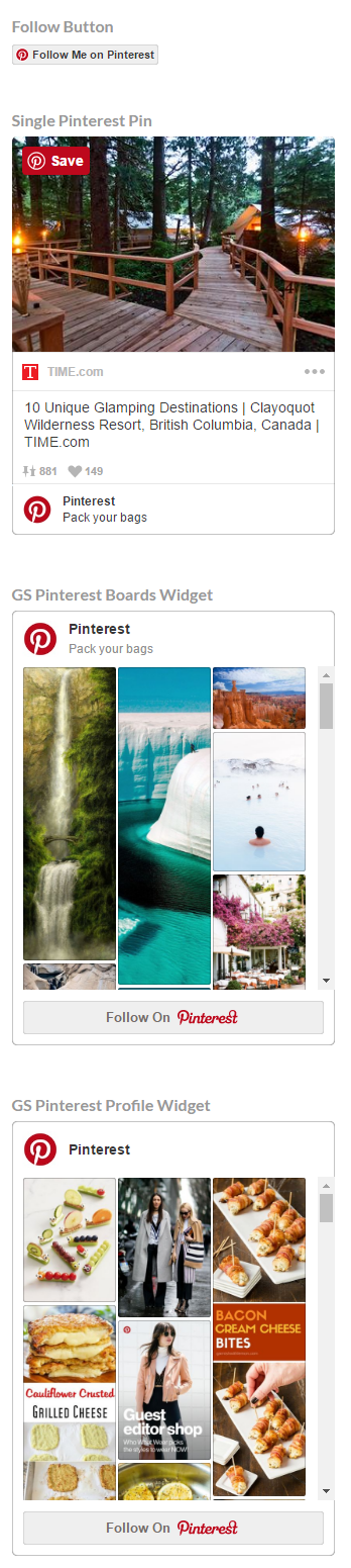 Frontend view of 4 different - GS Pinterest Portfolio Widgets