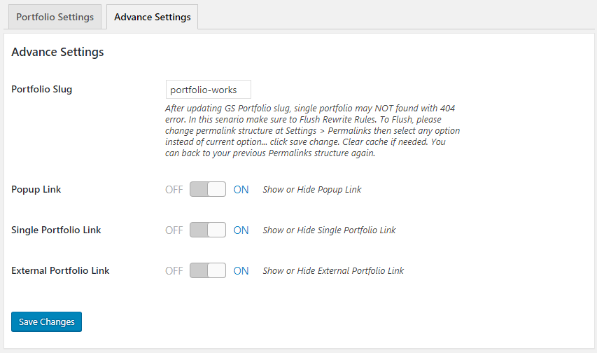 GS Portfolios > Advance Settings (Available only at PRO version)