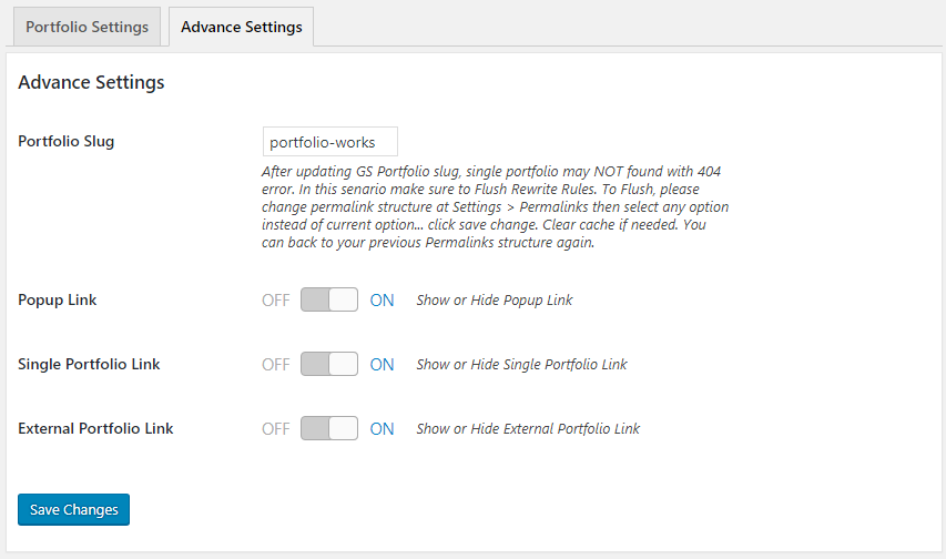 GS Portfolios &gt; Advance Settings (Available only at PRO version)