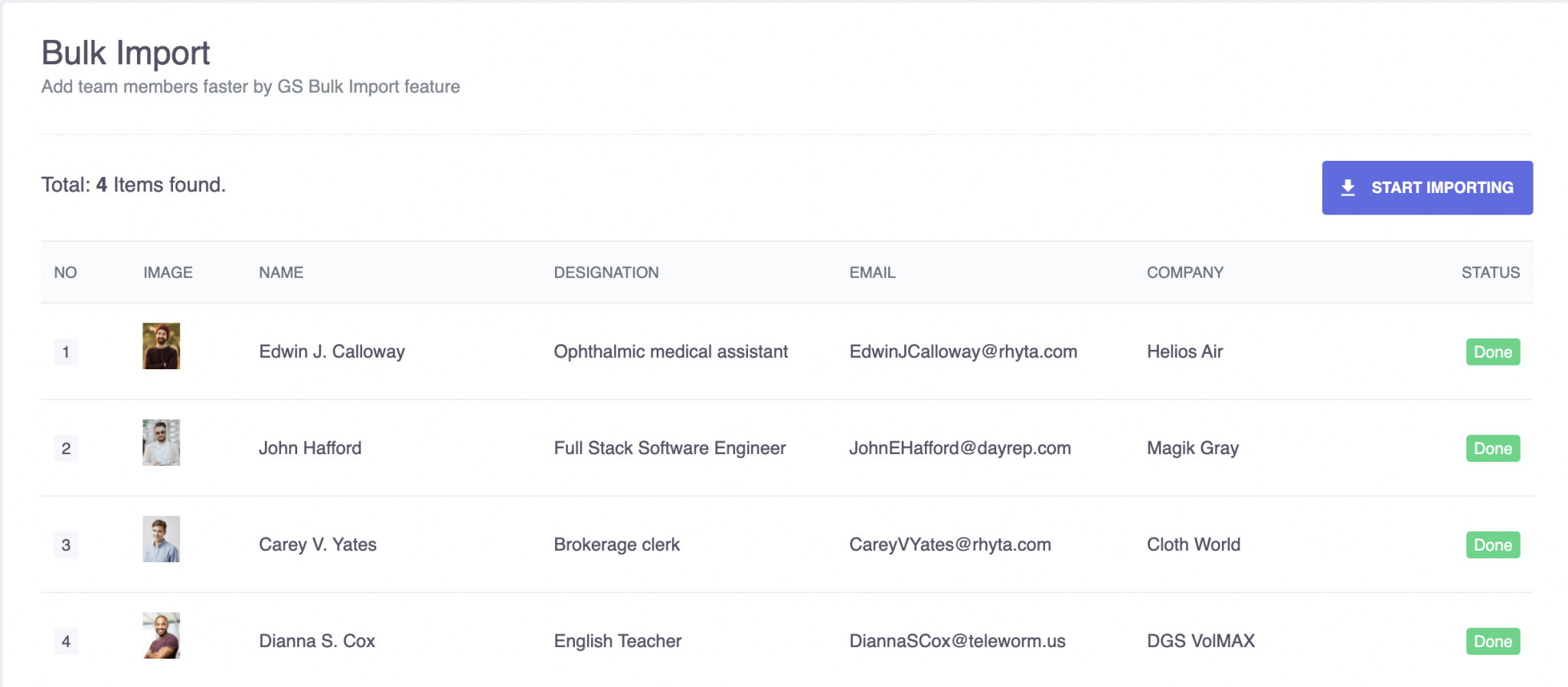 Bulk Importer from CSV. Check details doc - https://docs.gsplugins.com/gs-team-members/bulk-import/