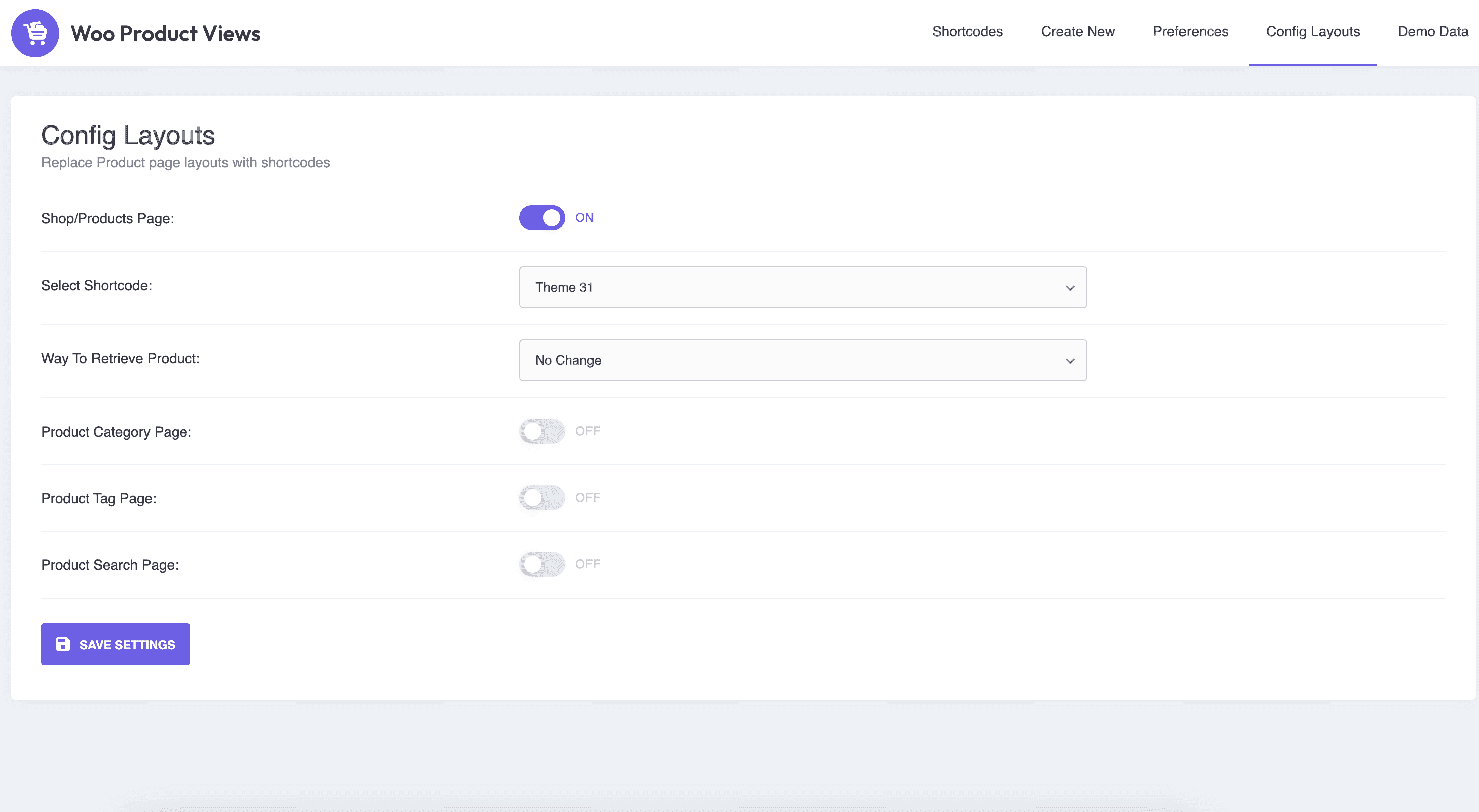 Config Layouts - Replace Product page layouts (Shop, Category, Tag &amp; Product Search pages) with shortcodes.