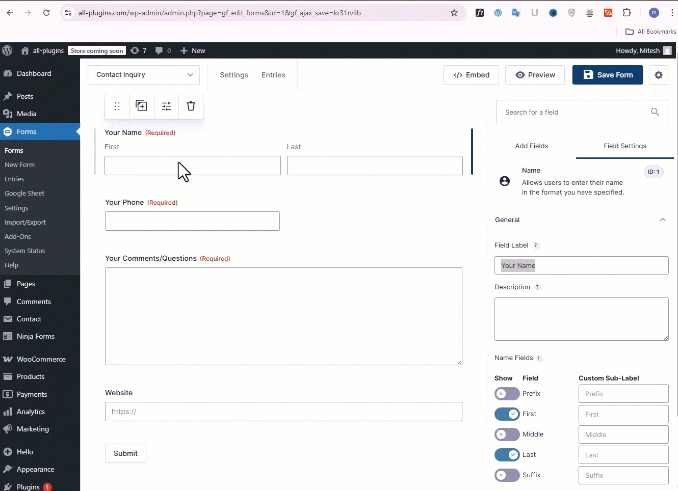 Entering the Field Header Names Manually in the Connected Sheet and Submitting the form.
