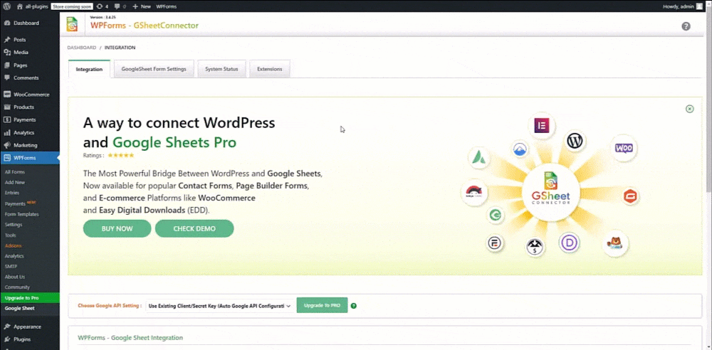 Google Sheet Integration Shown with Authentication along with Permissions.