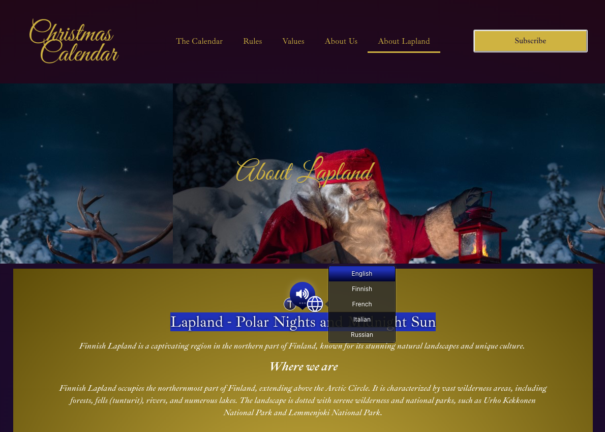 RHT Player(View 2) : Language panel expanded - Santa website :)